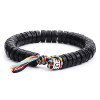 KarmaRipple's Tibetan Coconut Shell Beadwork Engraved Om Mani Padme Hum Mantra Happiness Bracelet