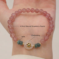 KarmaRipple's Authentic Strawberry Quartz Chalcedony Jade Balancing Bracelet