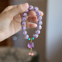 KarmaRipple's Liuli Glass Bead Lotus Design Fluorite Ivory Fruit Dancing Lion Talisman Enlightenment Bracelet