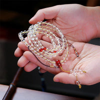 KarmaRipple's 108 Mala Beadwork 925 Sterling Silver Authentic Ivory Agate Red Agate Quadruple Wrap Protection Bracelet