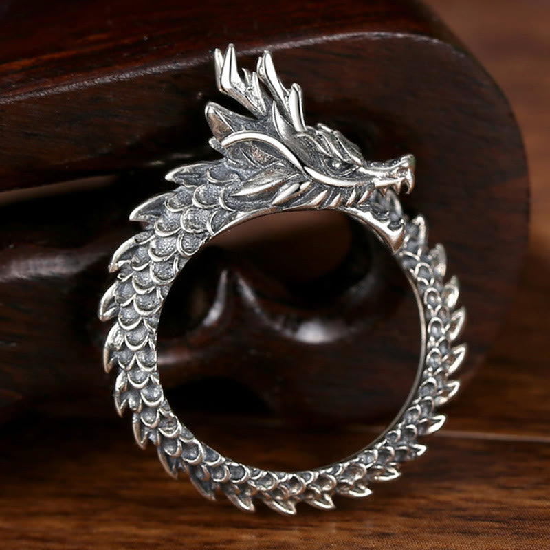 KarmaRipple's 925 Sterling Silver Vintage Dragon Success Protection Strength Adjustable Ring p15