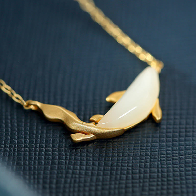 KarmaRipple's 925 Sterling Silver Ivory Jade Dolphin Fortune Pendant Necklace p10