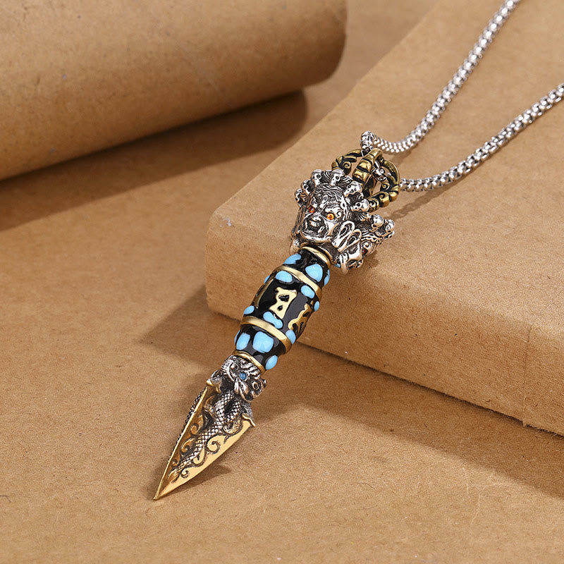 KarmaRipple's Tibet Om Mani Padme Hum Dzi Bead Dorje Vajra Pattern Wealth Rotatable Pendant Necklace p15