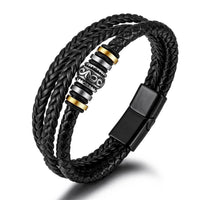 KarmaRipple's Leather Layered Titanium Steel Balance Woven Bracelet