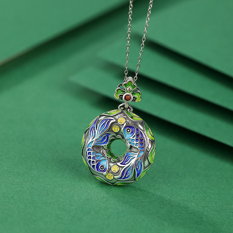 KarmaRipple's 990 Sterling Silver Koi Fish Bronze Coin Peace Buckle Fortune Wealth 925 Sterling Silver Pendant Necklace p10