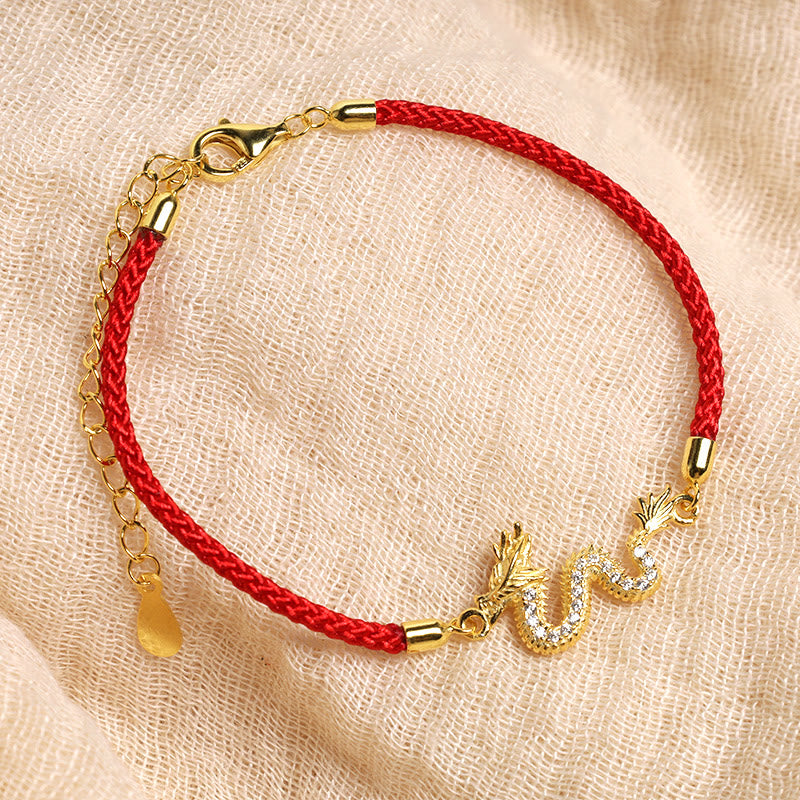 KarmaRipple's 925 Sterling Silver Year Of The Dragon Auspicious Golden Dragon Fortune Red Rope Chain Bracelet p5