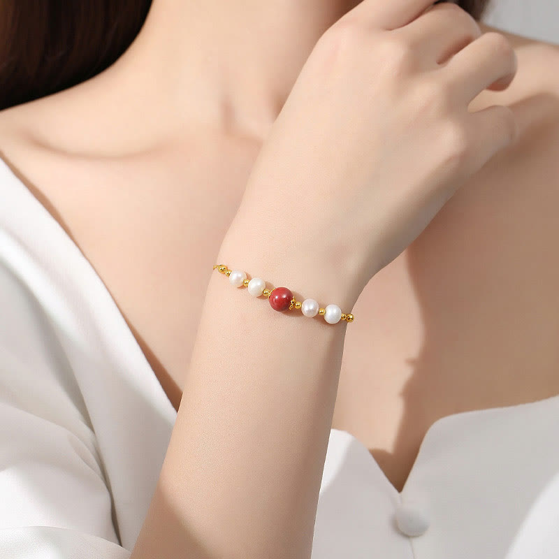 KarmaRipple's 925 Sterling Silver Pearl Cinnabar Balancing Bead Chain Bracelet p3