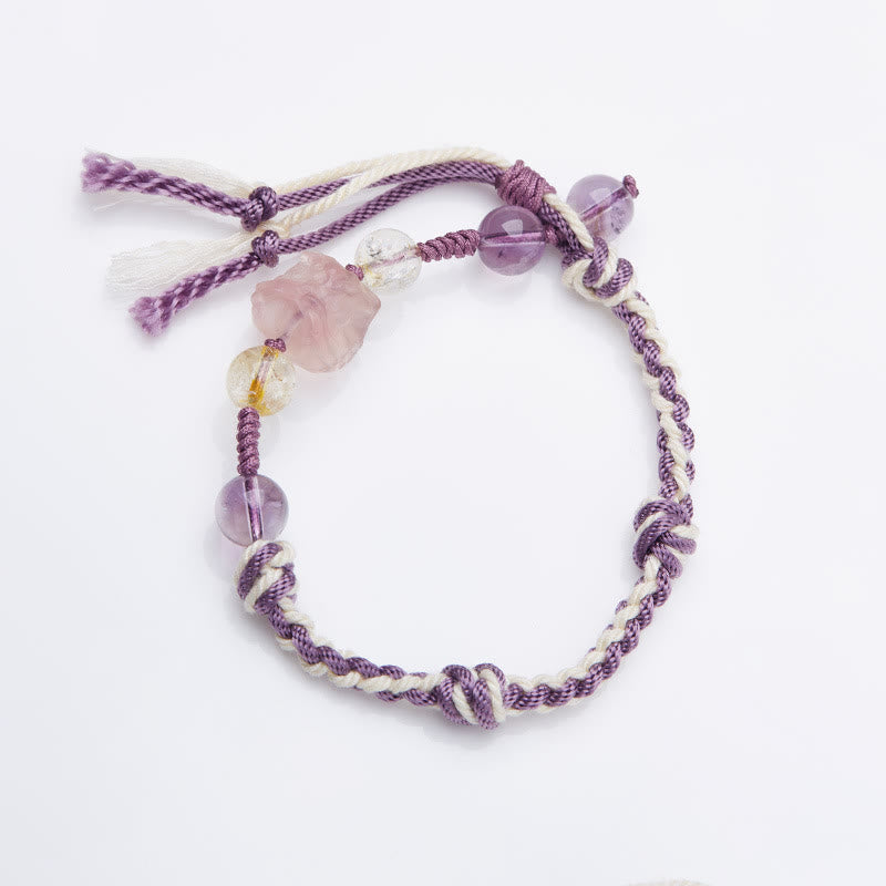 KarmaRipple's Authentic Fluorite Amethyst Silver Sheen Obsidian Tiger's Eye Protection Rope Bracelet p12