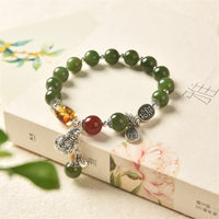 KarmaRipple's 925 Sterling Silver Hetian Cyan Jade Gourd Amber Success Bracelet