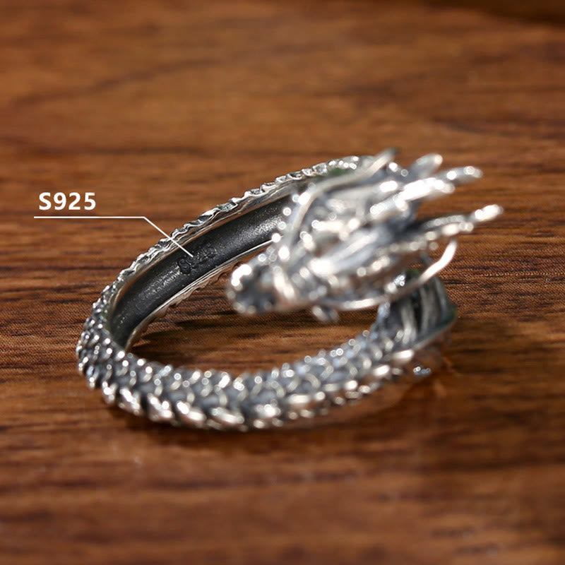 KarmaRipple's 925 Sterling Silver Vintage Dragon Success Protection Strength Adjustable Ring p5