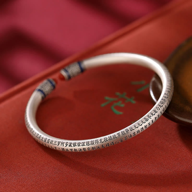 KarmaRipple's 999 Sterling Silver Heart Sutra Engraved Red Agate Protection Bracelet Bangle p3