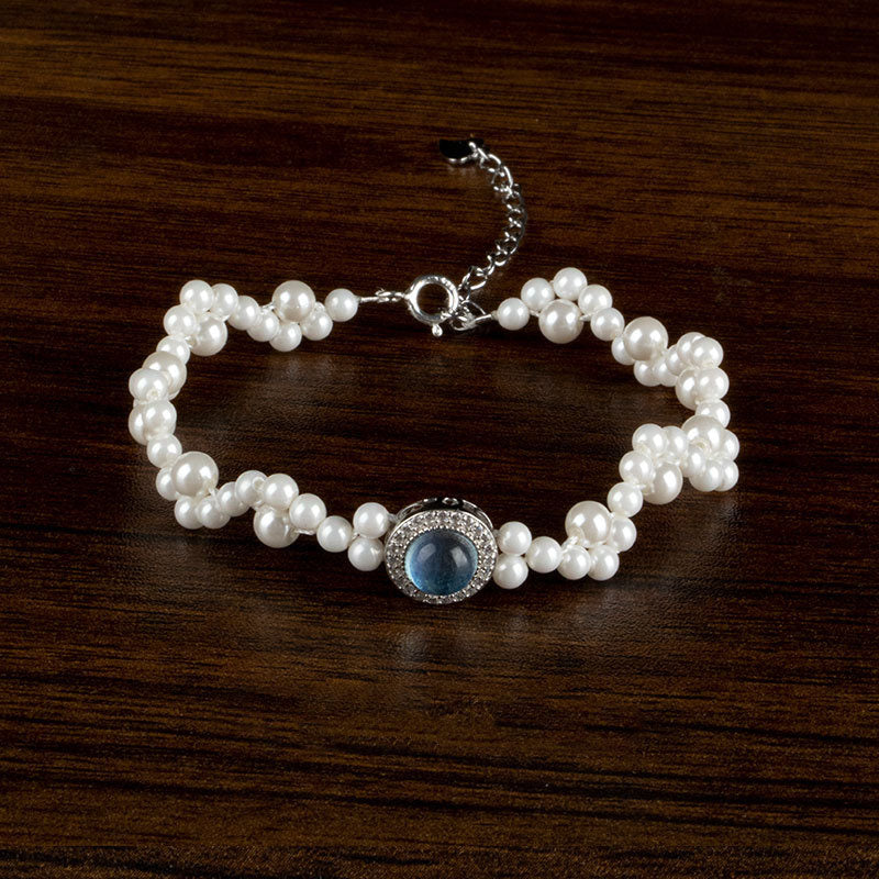 KarmaRipple's 925 Sterling Silver Pearl Blue Chalcedony Balancing Chain Bracelet Ring p12