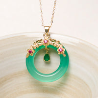 KarmaRipple's Green Chalcedony Peace Buckle Design Strength Pendant Necklace