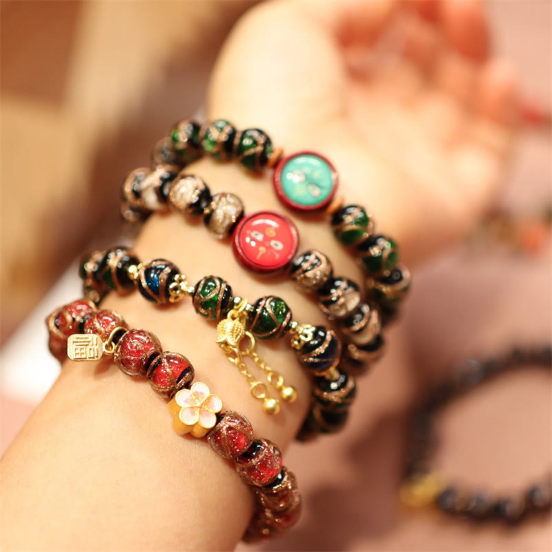 KarmaRipple's Tibetan Gold Swallowing Beast Family Five God Of Wealth Thangka Fortune Bead Bracelet p9