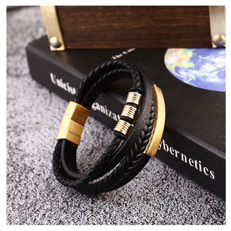 KarmaRipple's Leather Multi-Layer Titanium Steel Balance Woven Magnetic Buckle Bracelet p18