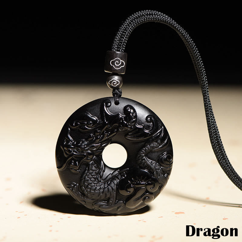 KarmaRipple's Chinese Zodiac Authentic Black Obsidian Peace Buckle Strength Pendant Necklace p5