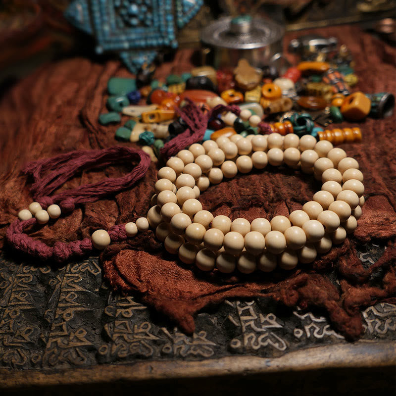 KarmaRipple's 108 Mala Beadwork Abelia Biflora Wood Warding Off Evil Spirits Wrist Mala p22
