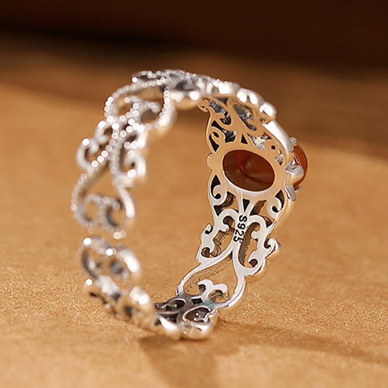 KarmaRipple's 925 Sterling Silver Vintage Red Agate Self-acceptance Calm Ring p5