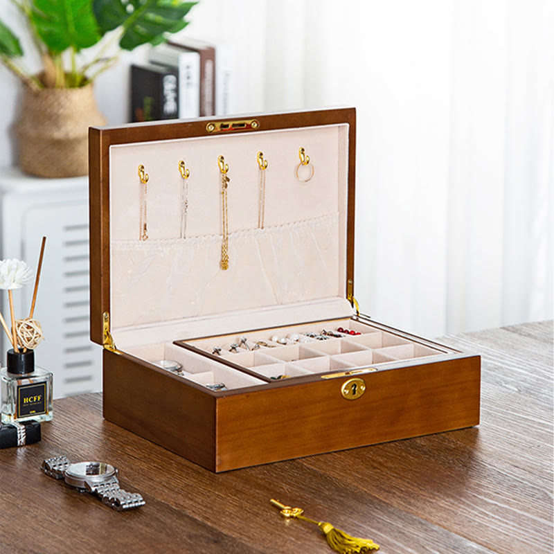 KarmaRipple's Vintage Wooden Jewelry Box Two-Layer Solid Wood Jewelry Storage Box p12