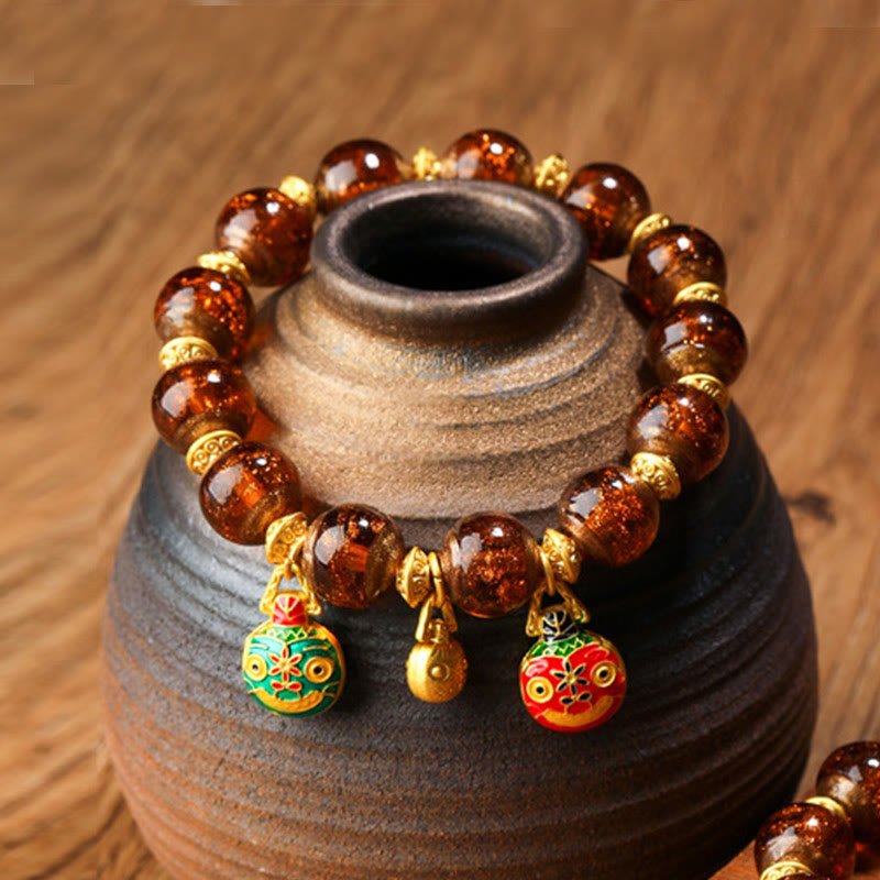 KarmaRipple's Gold Swallowing Beast Family Talisman Liuli Glass Bead Fortune Bracelet p11