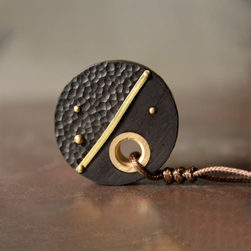 KarmaRipple's Handcrafted Round Ebony Wood Bronze Peace Pendant Necklace p6