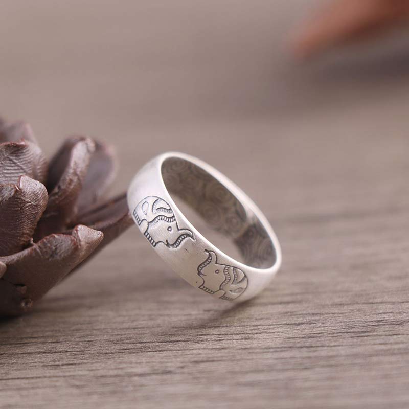 KarmaRipple's 999 Sterling Silver Lotus Elephant Six True Words Blessing Ring p8
