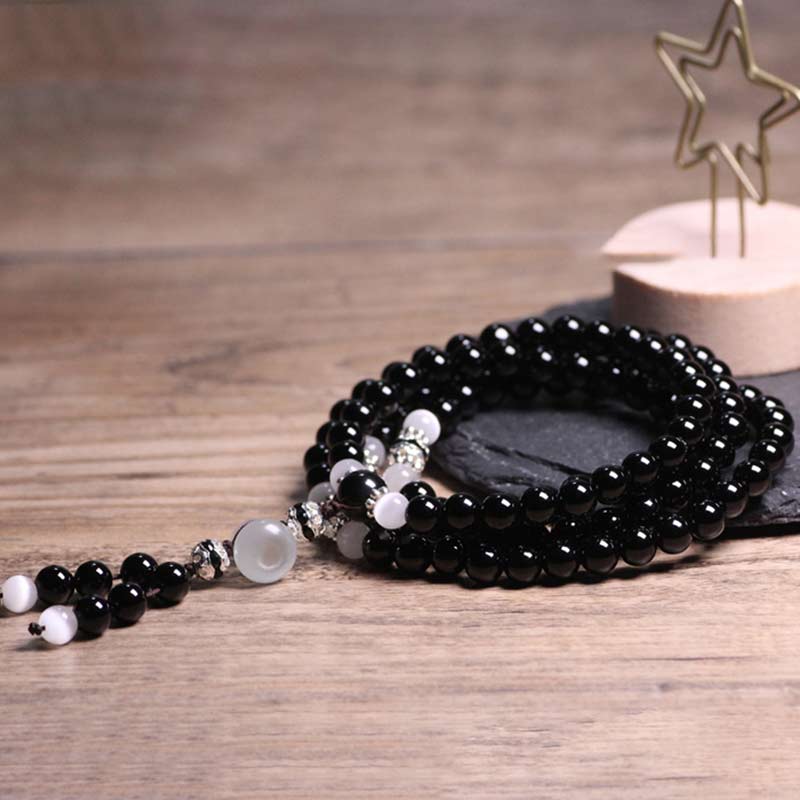 KarmaRipple's Black Onyx Ivory Gemstone Bead Meditation Bracelet p4