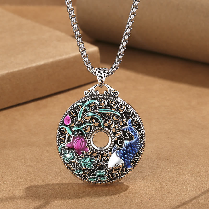 KarmaRipple's Koi Fish Lotus Peace Buckle Fu Character Wealth Fortune Pendant Necklace p12