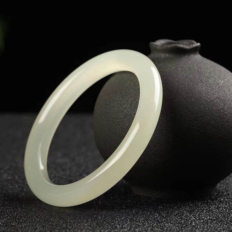 KarmaRipple's Authentic Ivory Green Jade Fortune Prosperity Bracelet Bangle p4