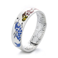 KarmaRipple's 925 Sterling Silver Fortunate Koi Fish Auspicious Clouds Wealth Ring