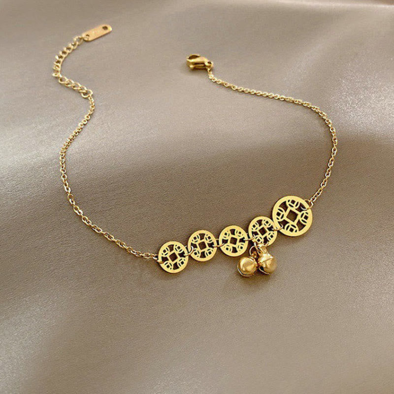 KarmaRipple's Bronze Coins Bell Talisman Titanium Steel Strengthen Anklet p5