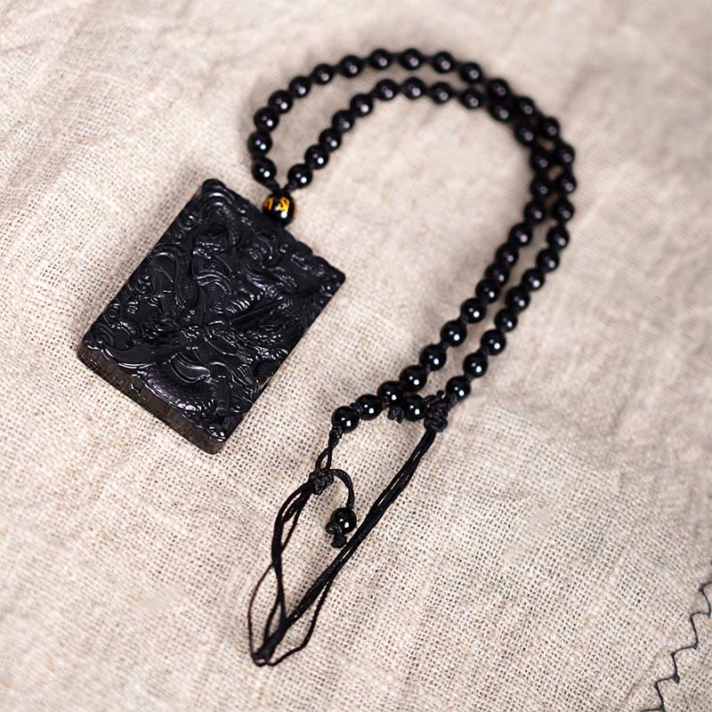 KarmaRipple's Black Obsidian Guan Gong Amulet Engraved Strength Pendant Necklace p6
