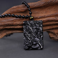 KarmaRipple's Black Obsidian Guan Gong Amulet Engraved Strength Pendant Necklace