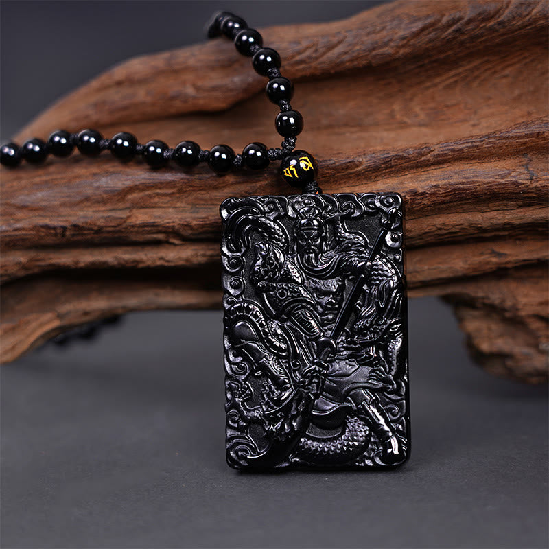 KarmaRipple's Black Obsidian Guan Gong Amulet Engraved Strength Pendant Necklace p12