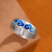 KarmaRipple's Blue Auspicious Clouds Pattern Wealth Bronze Adjustable Ring