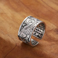 KarmaRipple's Koi Fish Heart Sutra Carved Design Fortune Wealth Ring