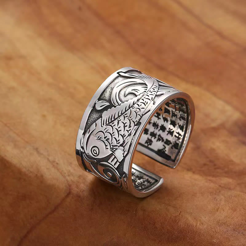 KarmaRipple's Koi Fish Heart Sutra Carved Design Fortune Wealth Ring p10