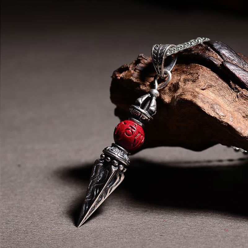 KarmaRipple's Cinnabar Sanskrit Dorje Vajra Pattern Blessing Pendant Necklace p3