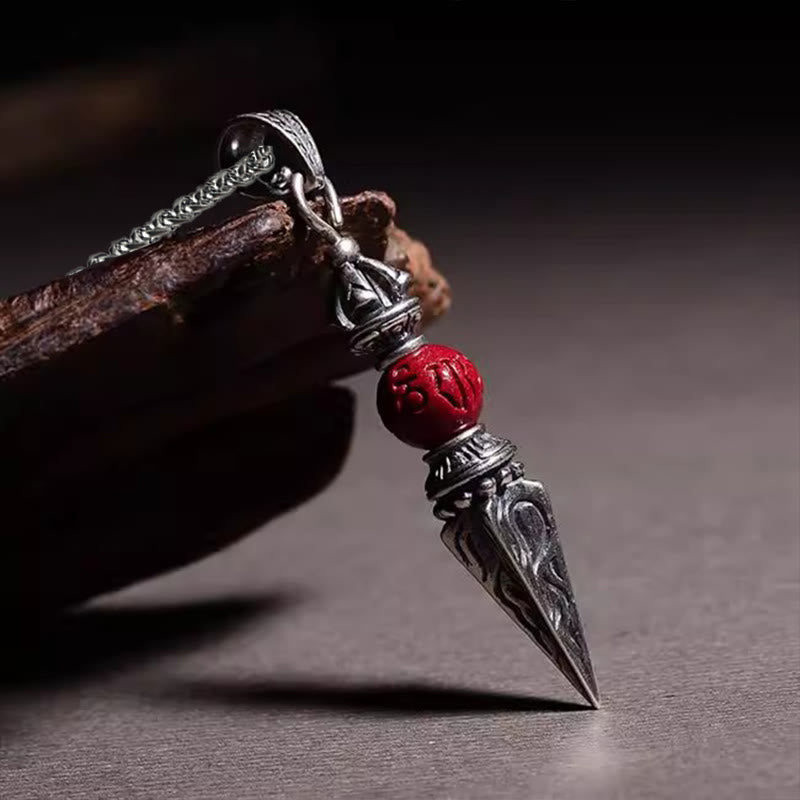 KarmaRipple's Cinnabar Sanskrit Dorje Vajra Pattern Blessing Pendant Necklace p2