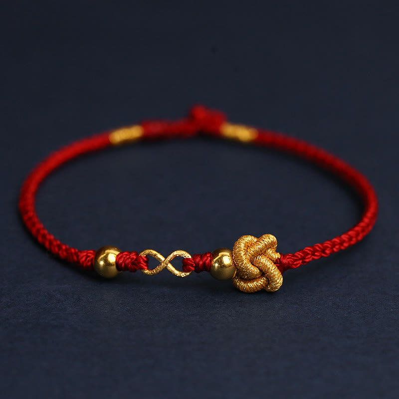 KarmaRipple's 999 Gold Mobius Infinite Love Fu Character Bronze Coin Protection Handmade Ultra-Thin Rope Bracelet p49