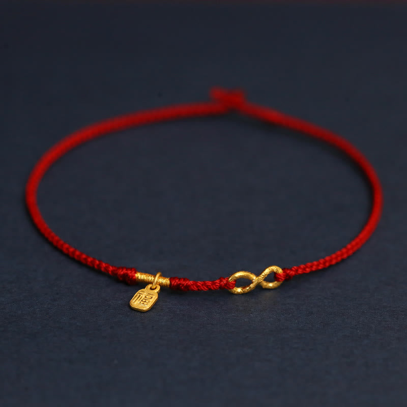 KarmaRipple's 999 Gold Mobius Infinite Love Fu Character Bronze Coin Protection Handmade Ultra-Thin Rope Bracelet p39