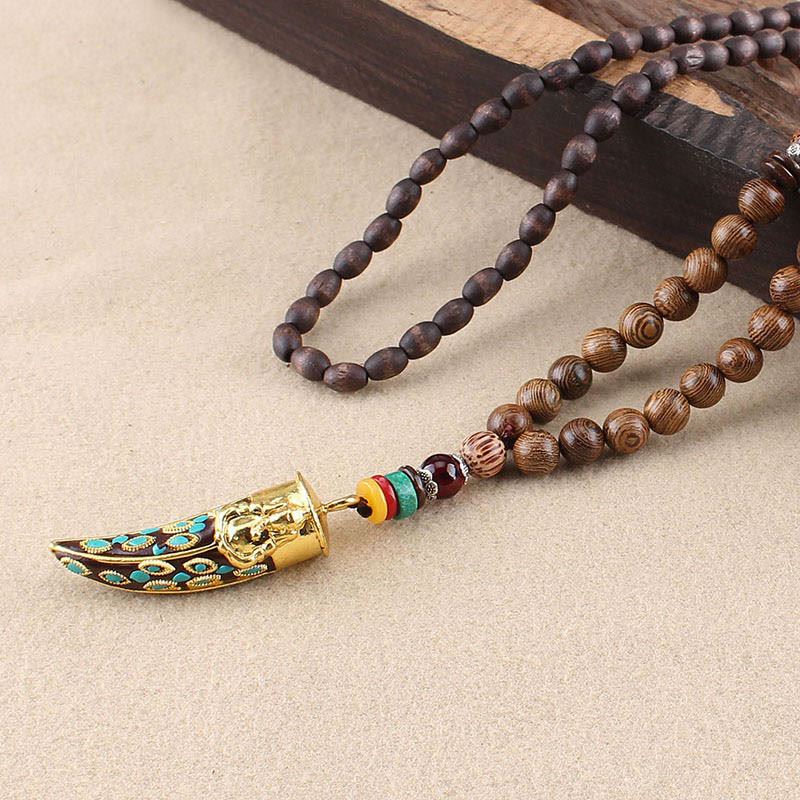KarmaRipple's Tibet Wenge Wood Om Mani Padme Hum OM Symbol Mantra Horn Pattern Protection Pendant Necklace p21