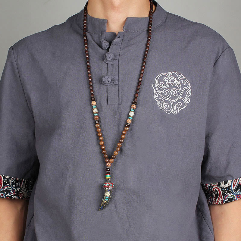 KarmaRipple's Tibet Wenge Wood Om Mani Padme Hum OM Symbol Mantra Horn Pattern Protection Pendant Necklace p14