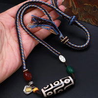 KarmaRipple's Tibetan Nine-eye Dzi Bead Protection Woven Rope Pendant Necklace