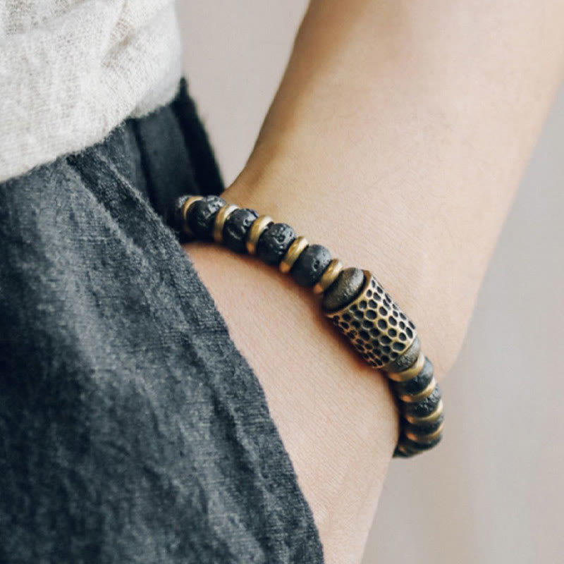 KarmaRipple's Vintage Lava Rock Beadwork Calm Bronze Bracelet p4