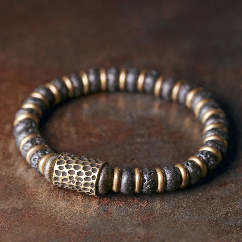 KarmaRipple's Vintage Lava Rock Beadwork Calm Bronze Bracelet p11