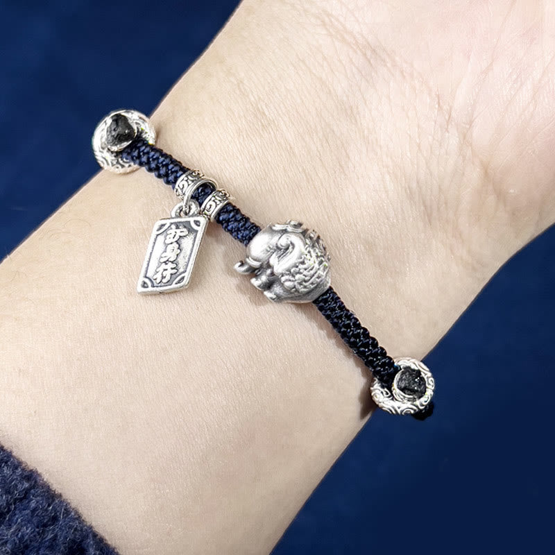 KarmaRipple's 925 Sterling Silver Elephant Safe And Well Amulet Talisman Strength Bracelet p6