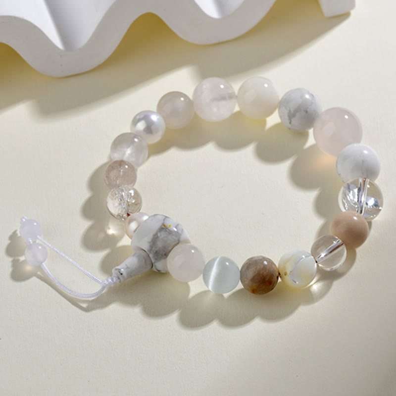 KarmaRipple's Ivory Agate Pearl 18 Beadwork Balance Fortune Bracelet p2