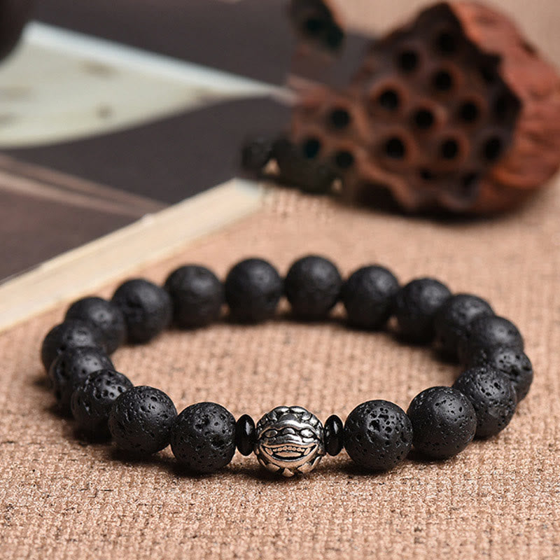 KarmaRipple's Lava Rock Beadwork Ivory Bronze PiXiu Wealth Bracelet p14