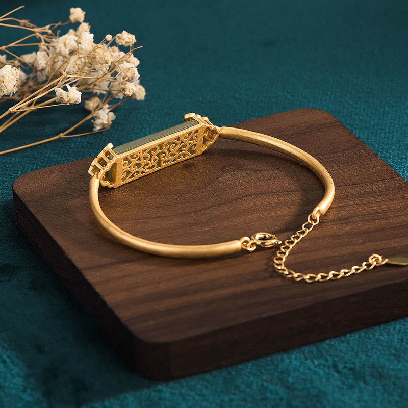 KarmaRipple's Hetian Jade 24K Gold Plated Fortune Bracelet Bangle p4